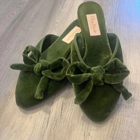 Olivia Morris at Home Daphne Green Velvet Slippers sz. EU 38 / US 7 - Picture 1 of 5
